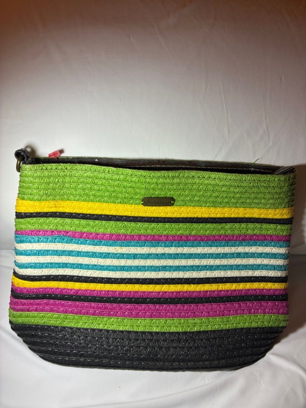 Striped Straw Cosmetic‎ Pouch - Green Multi